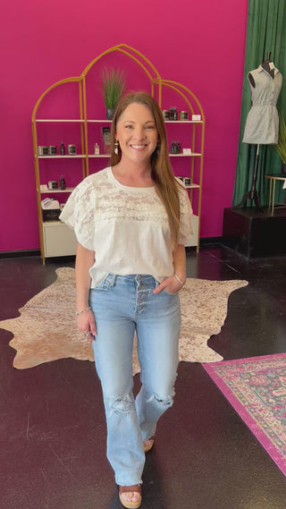 White  Lace Yoke Knit Top