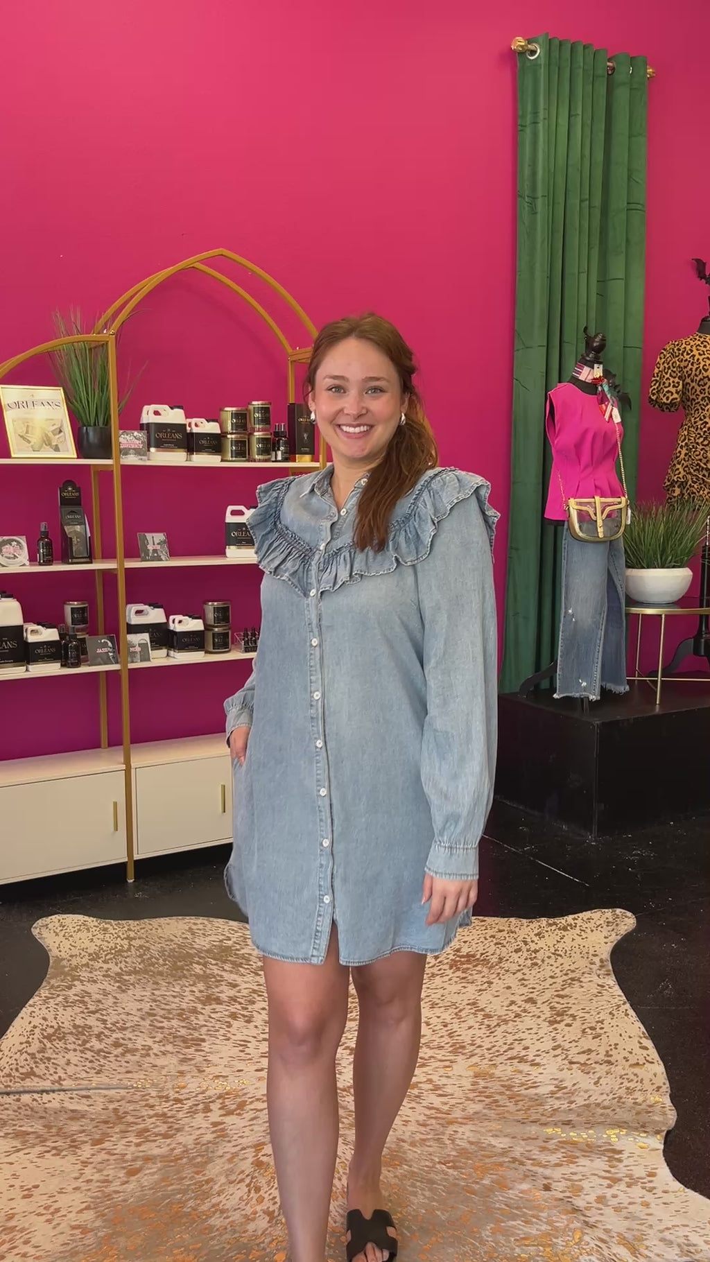 Chambray Denim Ruffle Dress