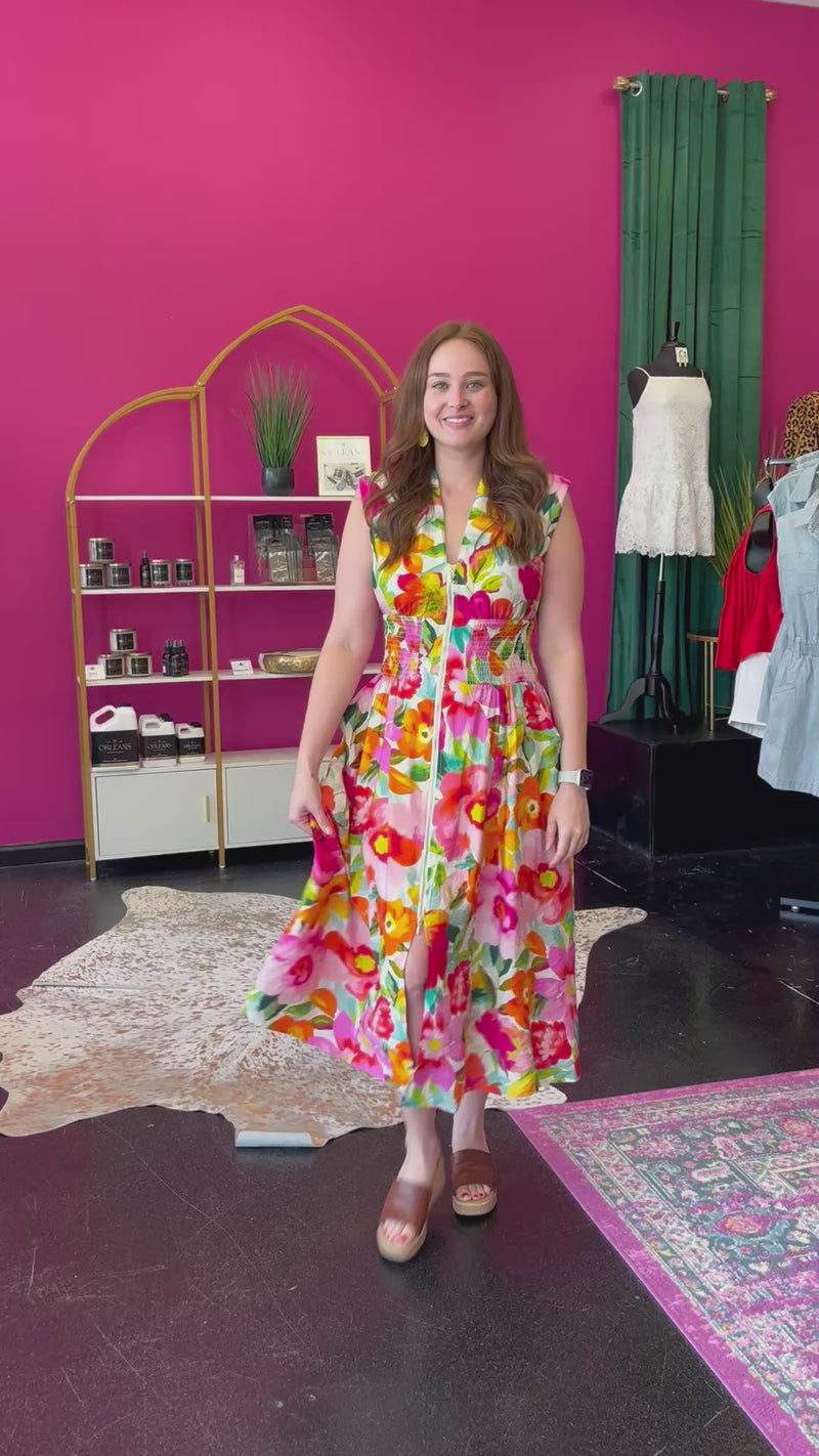 Bright & Fun Floral Midi Dress