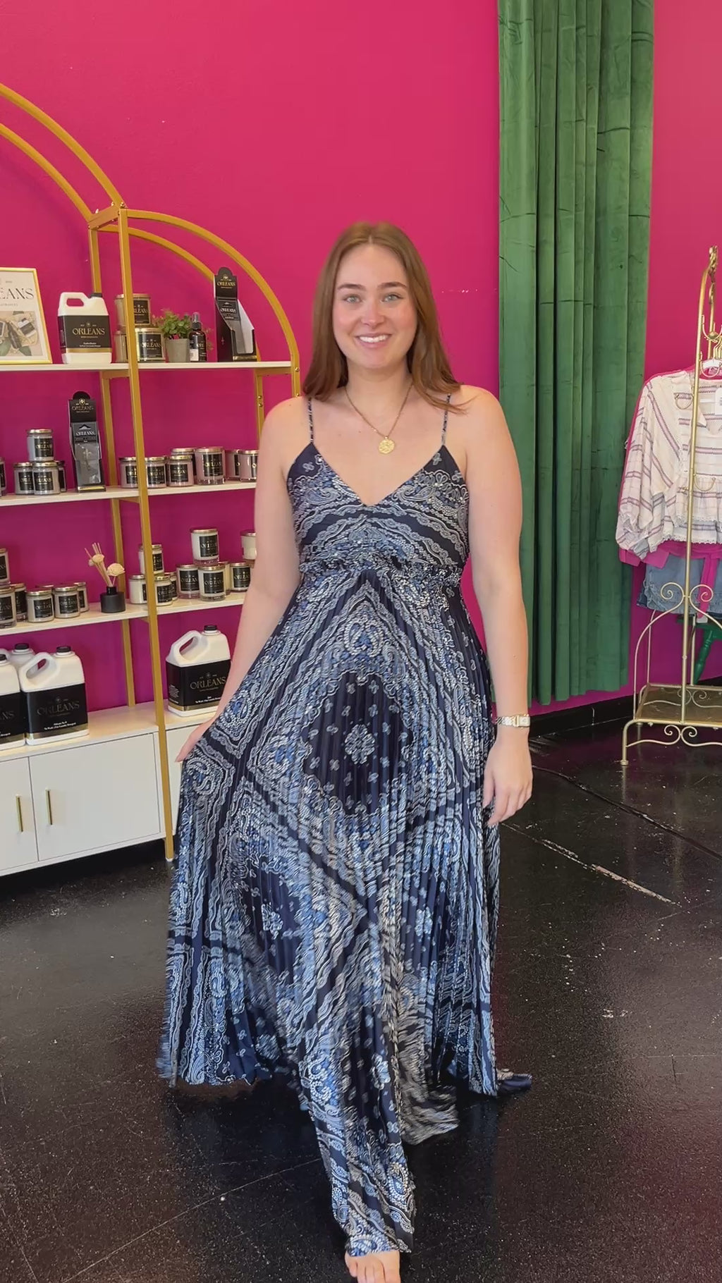 Navy Bandana Baby Pleated Maxi Dress