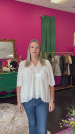White Eyelet VNeck Boho Top
