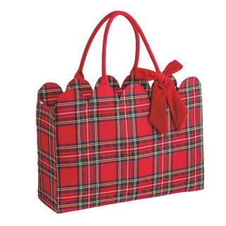 Red Tartan Plaid Scalloped Tote Bag