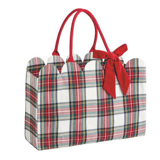 White Tartan Plaid Scalloped Tote Bag