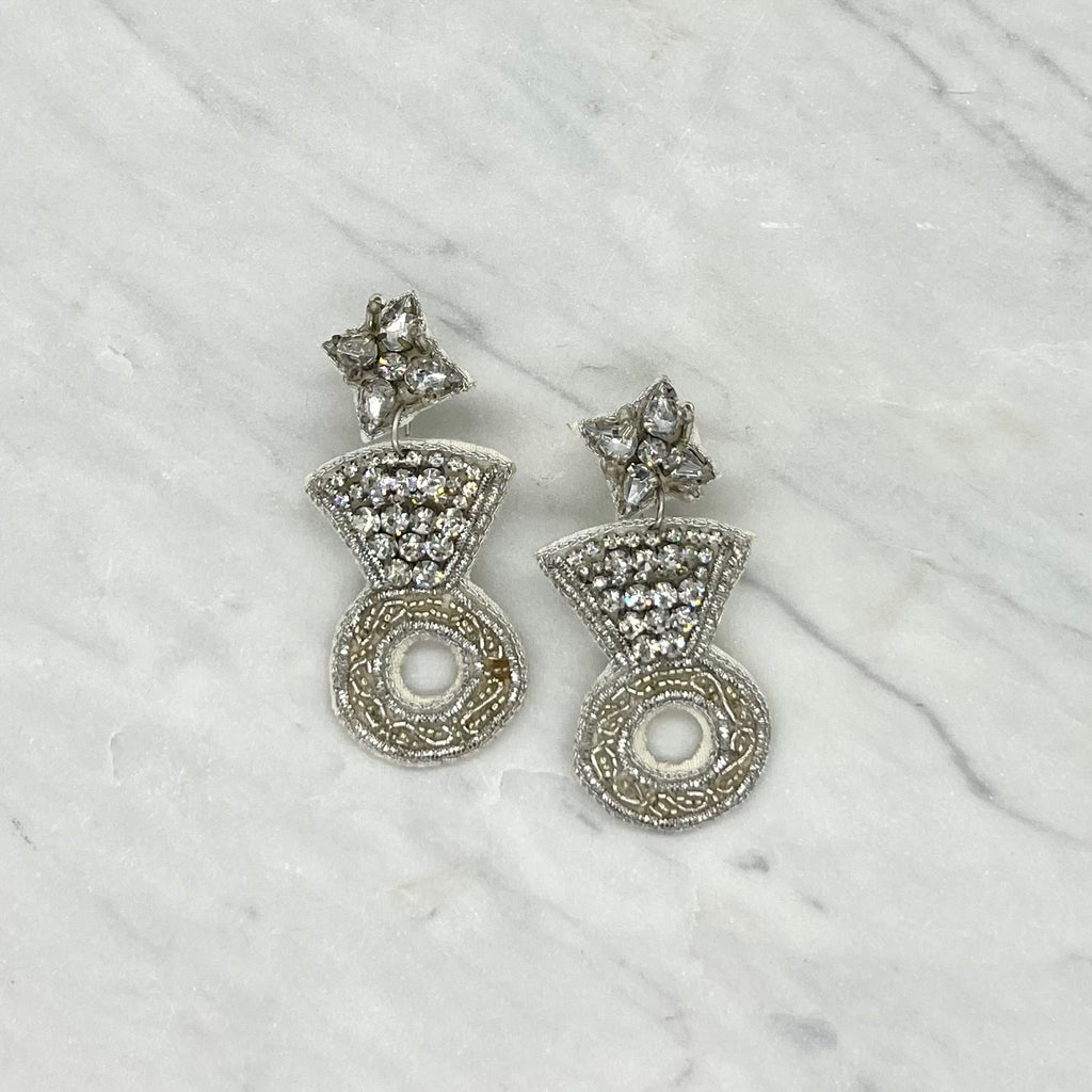 Silver Beaded Ring Earrings