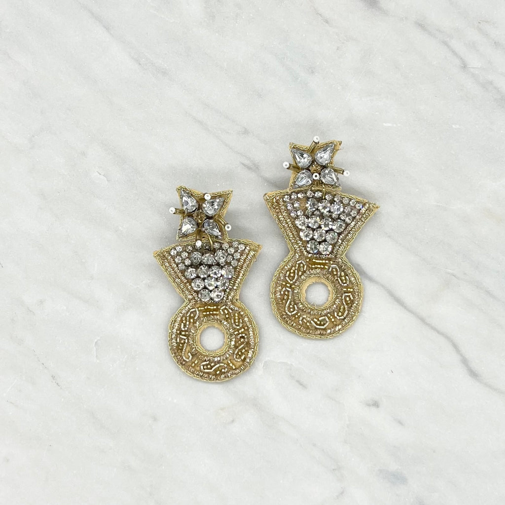 Gold Beaded Ring Earrings