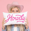 Howdy White & Pink Pillow